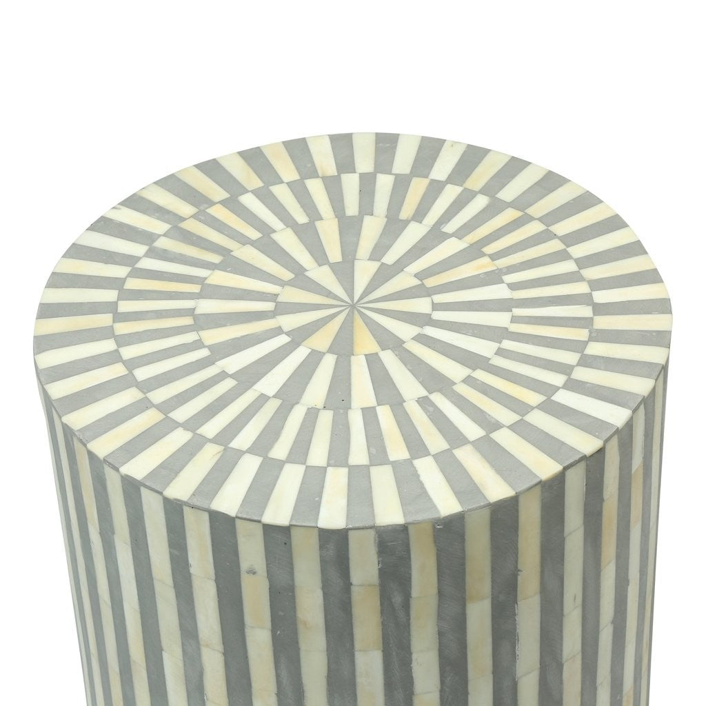 Bone Inlay Drum End & Side Tables - Strips, Large