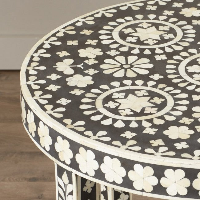 BONE INLAY ROUND SIDE TABLE STOOL A - SMALL-Dark Chocolate