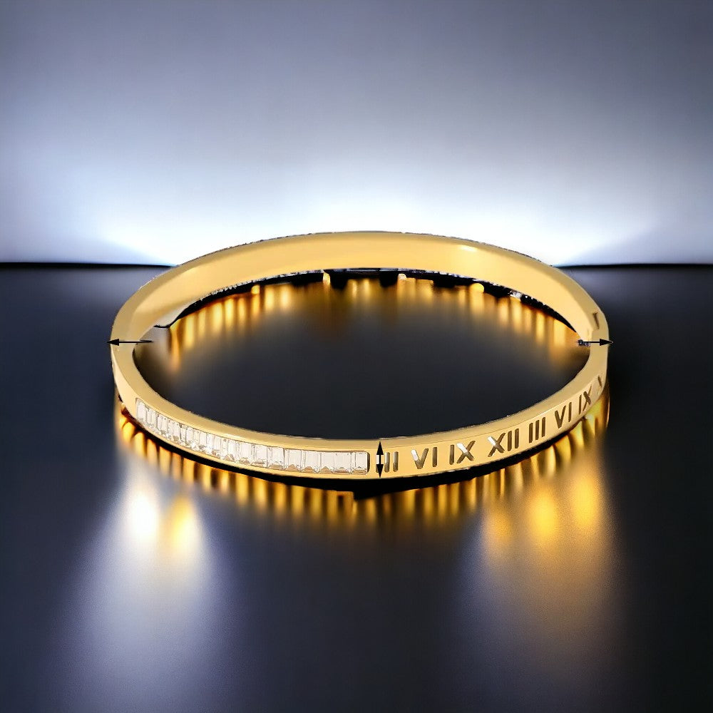 Stainless Steel 18K Gold Plated Zircon Bangle