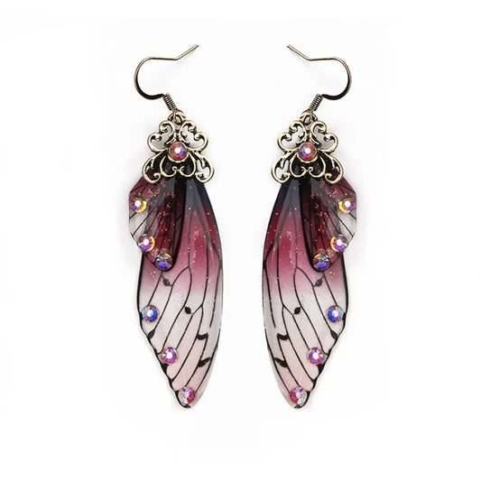 Fairy Style Wings Plastic Inlay Artificial Diamond Women's Drop Earrings 1 Pair