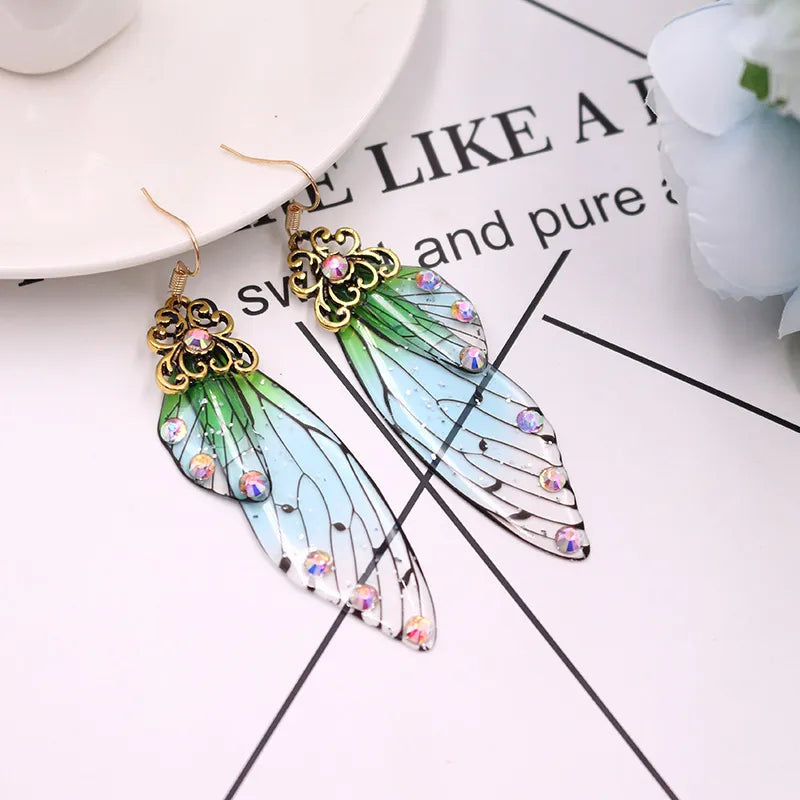 Fairy Style Wings Plastic Inlay Artificial Diamond Women's Drop Earrings 1 Pair