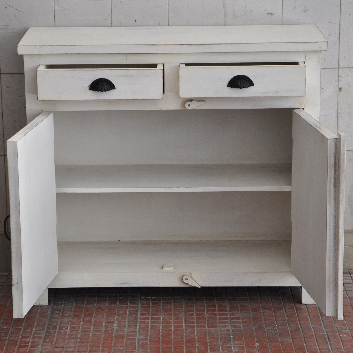 RAINBOW CARVED 2 DOOR WOODEN SIDEBOARD-White-100-40-90