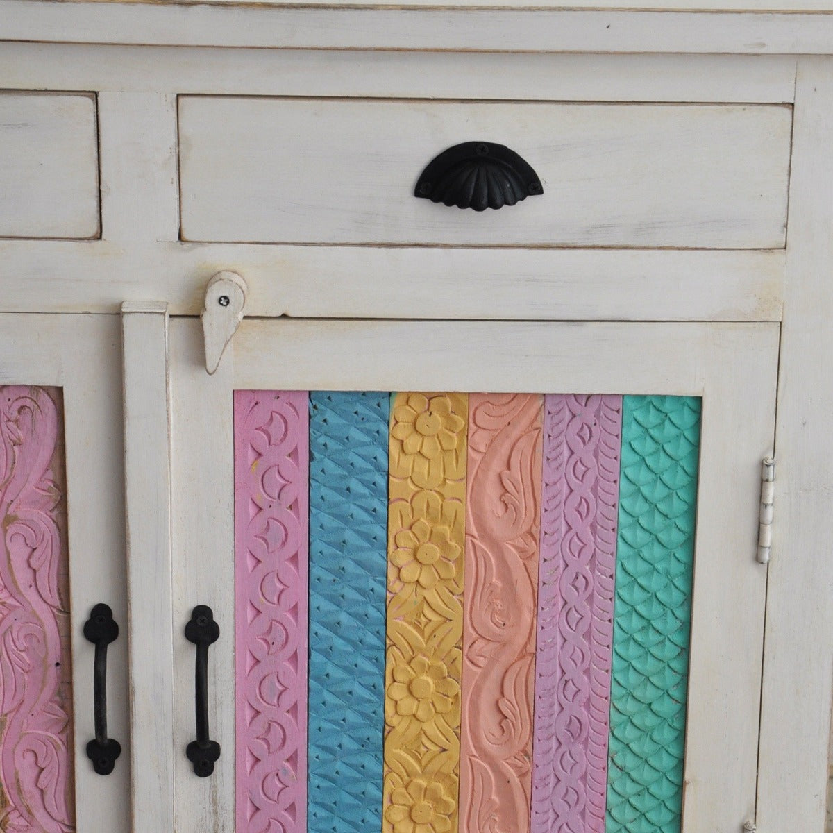 RAINBOW CARVED 2 DOOR WOODEN SIDEBOARD-White-100-40-90