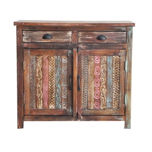 RAINBOW CARVED 2 DOOR WOODEN SIDEBOARD-Natural-100-40-90