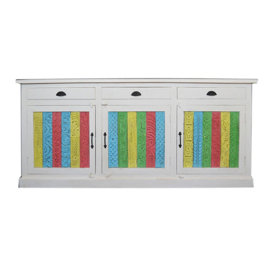 RAINBOW CARVED 3 DOOR WOODEN SIDEBOARD