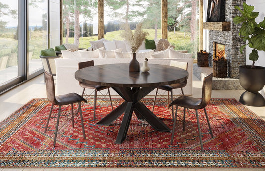 BARAS Round Industrial Steel Pedestal Dining Table