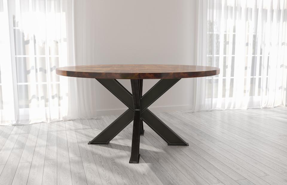 BARAS Round Industrial Steel Pedestal Dining Table