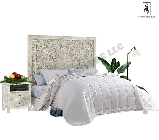 Sunflower Design Hand Carved Solid Wooden Bed Frame