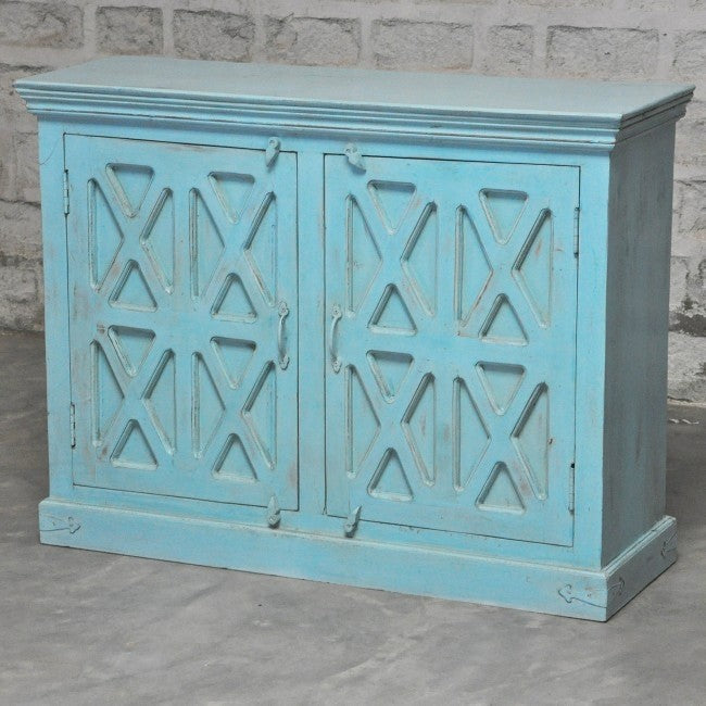 X DESIGN SOLID WOOD DOOR SIDEBOARD-Turquoise-110-40-90